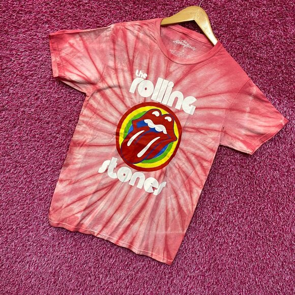 The Rolling Stones Hot Lips Red Tie Dye Tshirt size Small - Picture 3 of 5